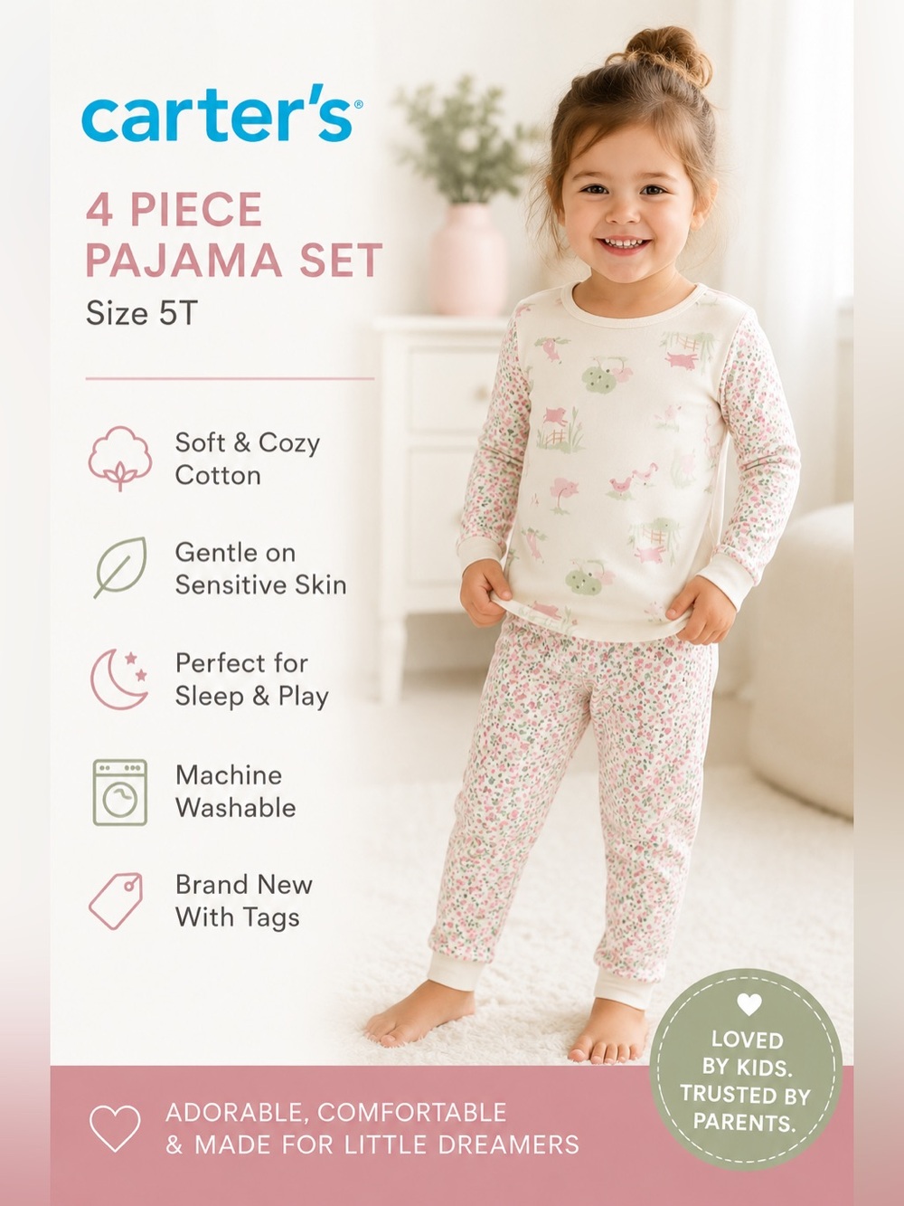 Carter’s 4 Piece Pajamas 5T Floral NWT